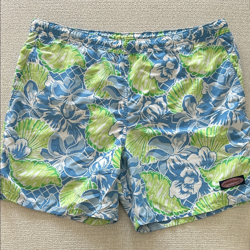 Vineyard Vines Blue, Lime & White Floral Swim Shorts